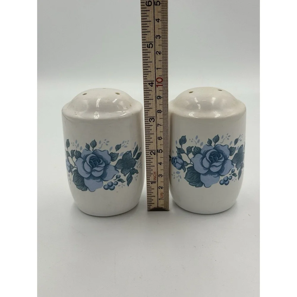 Vintage Jay Imports Blue Rose Pattern Salt & Pepper Shakers